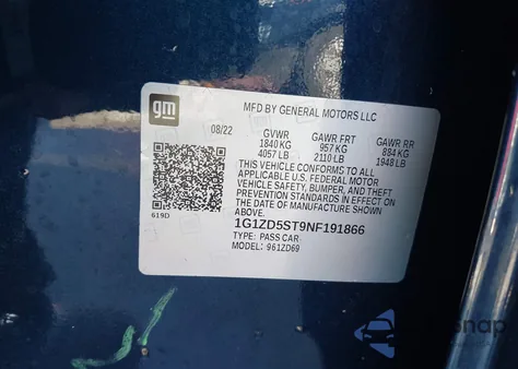 2022 Chevrolet Malibu Fwd Lt z USA, uszkodzony, nr VIN 1G1ZD5ST9NF191866